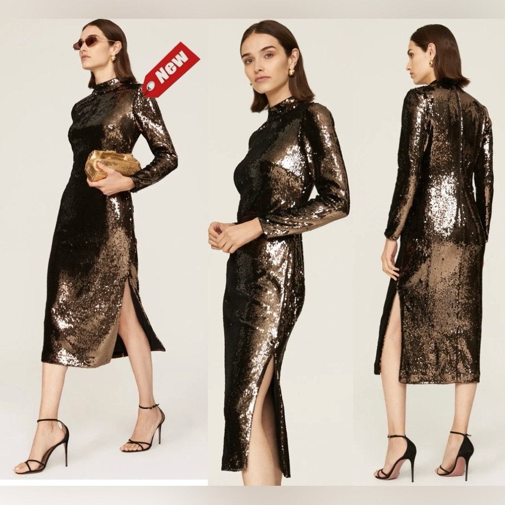 Ted Baker Womens Brookly Sequined Long Cocktail and Party Dress US 6 dark brown